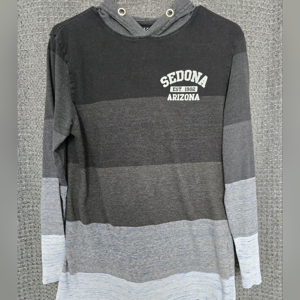 Sedona Black and Gray Long Sleeve Tee with Striped Design with hood